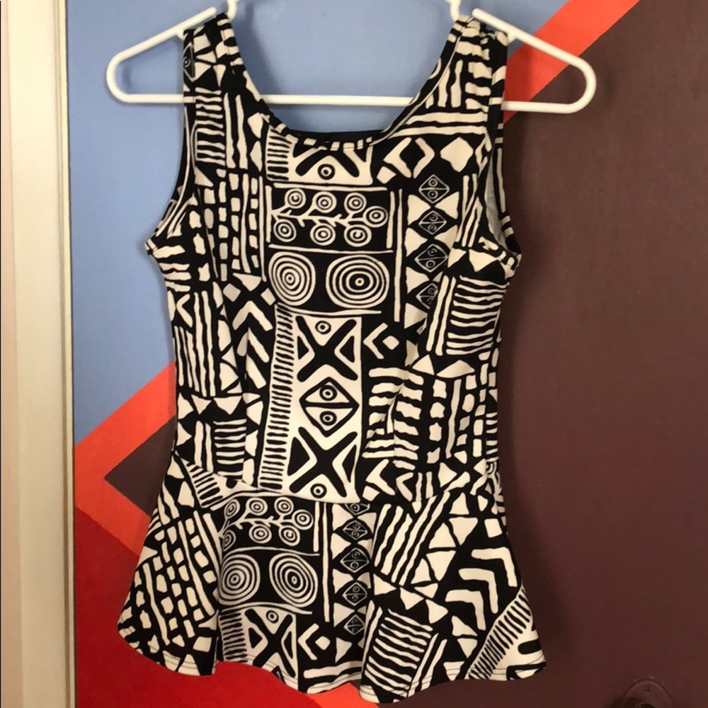 Black and white peplum tank